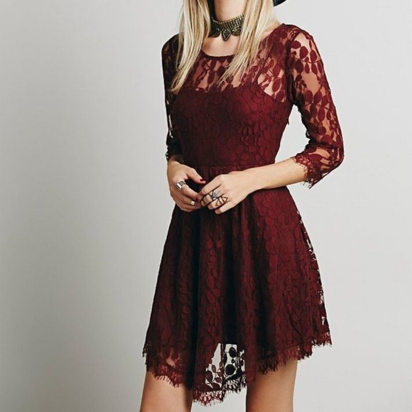 Free People Dresses & Skirts - Free People Floral Mesh Lace Dress purple size 2